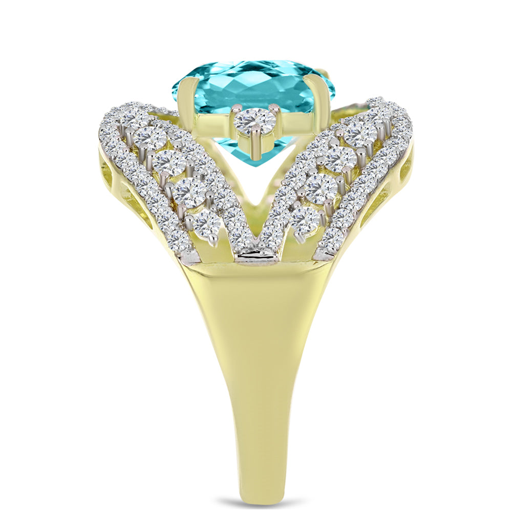 Goldplattierter Silberring mit Paraiba Quarz und weißem Topas 8 