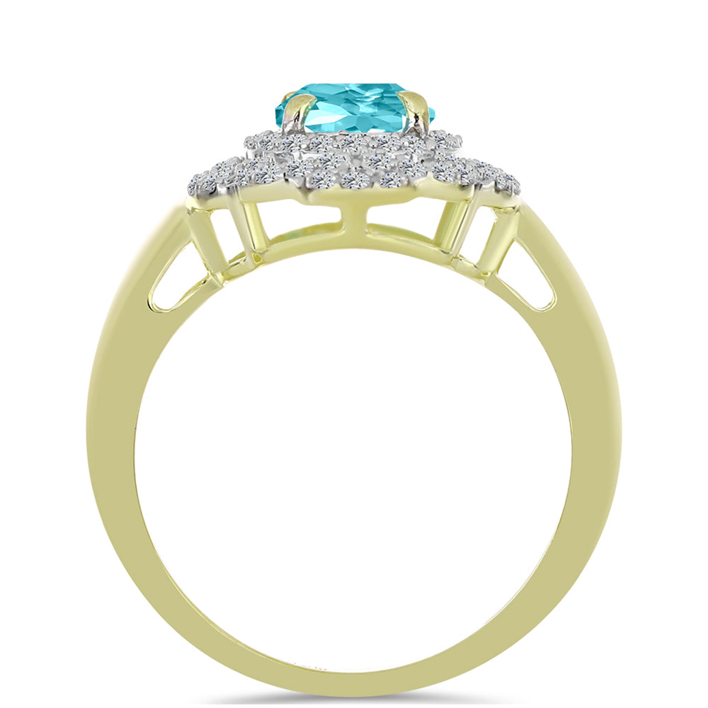 Goldplattierter Silberring mit Paraiba Quarz und weißem Topas 2 
