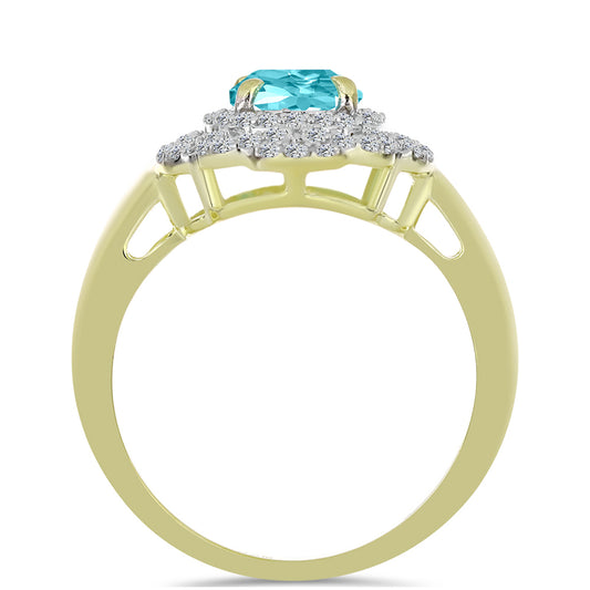 Goldplattierter Silberring mit Paraiba Quarz und weißem Topas
