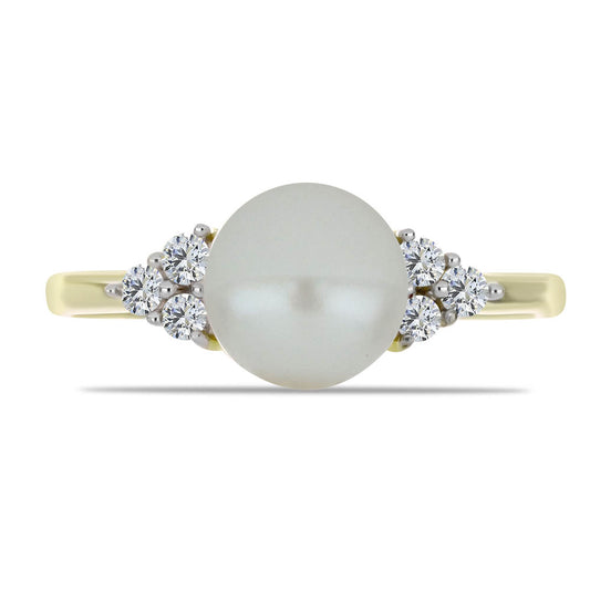 Goldplattierter Silberring mit weißer Süßwasserperle und weißem Topas