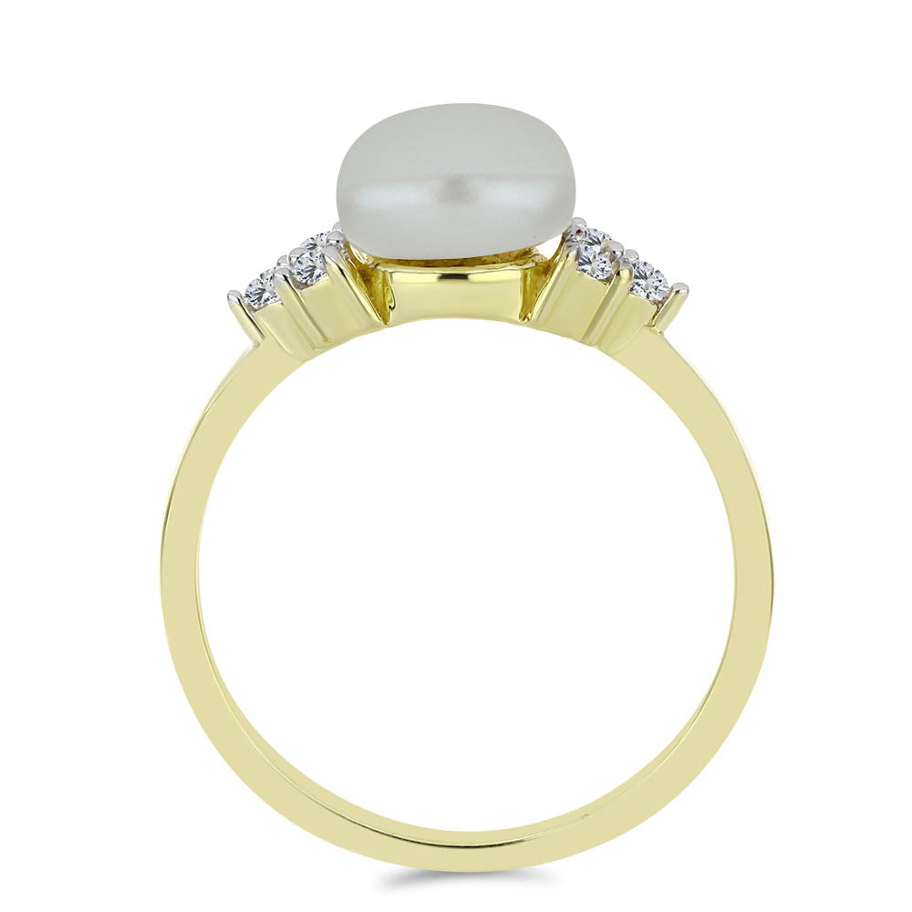 Goldplattierter Silberring mit weißer Süßwasserperle und weißem Topas