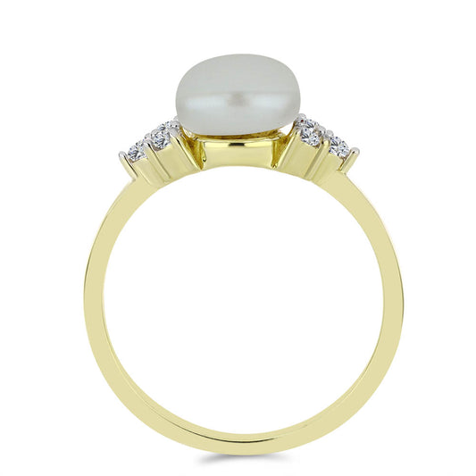 Goldplattierter Silberring mit weißer Süßwasserperle und weißem Topas