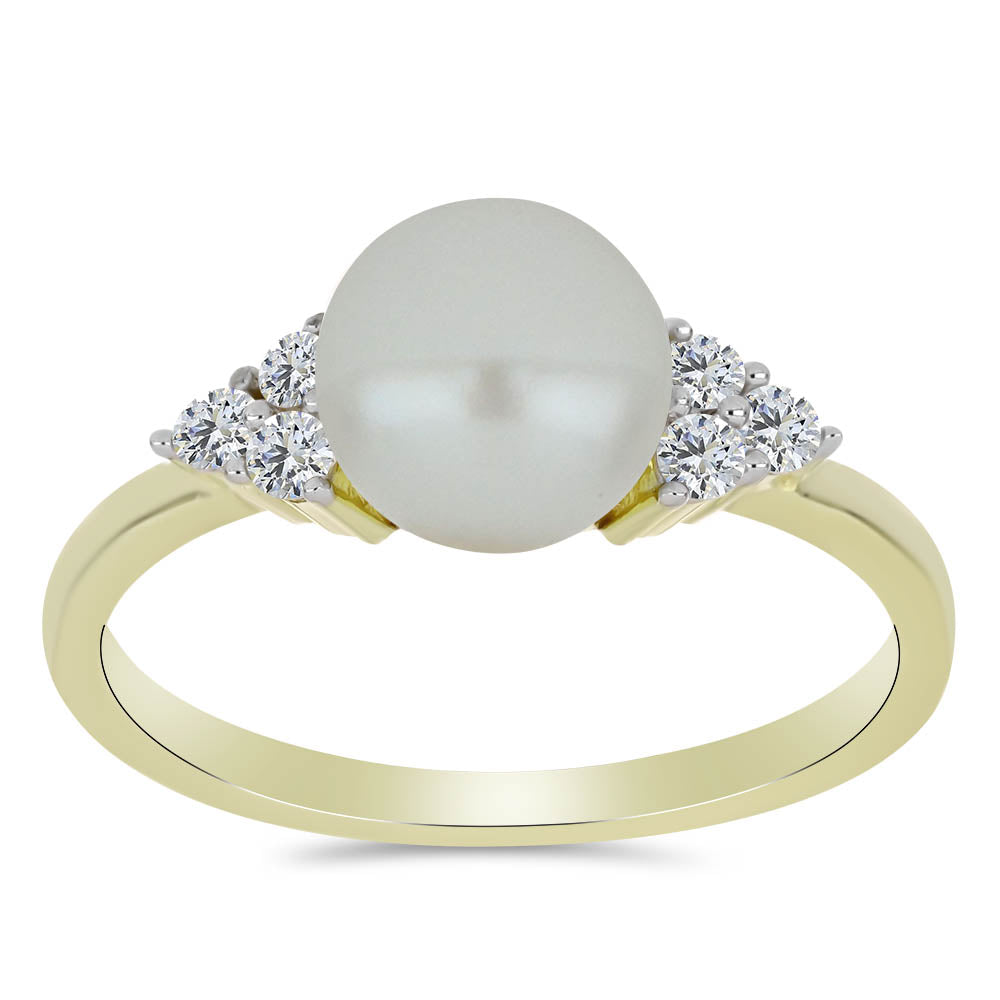 Goldplattierter Silberring mit weißer Süßwasserperle und weißem Topas 3 