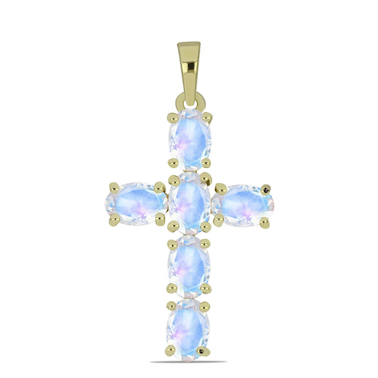 Goldplattierter Silberanhänger mit Regenbogenmondstein