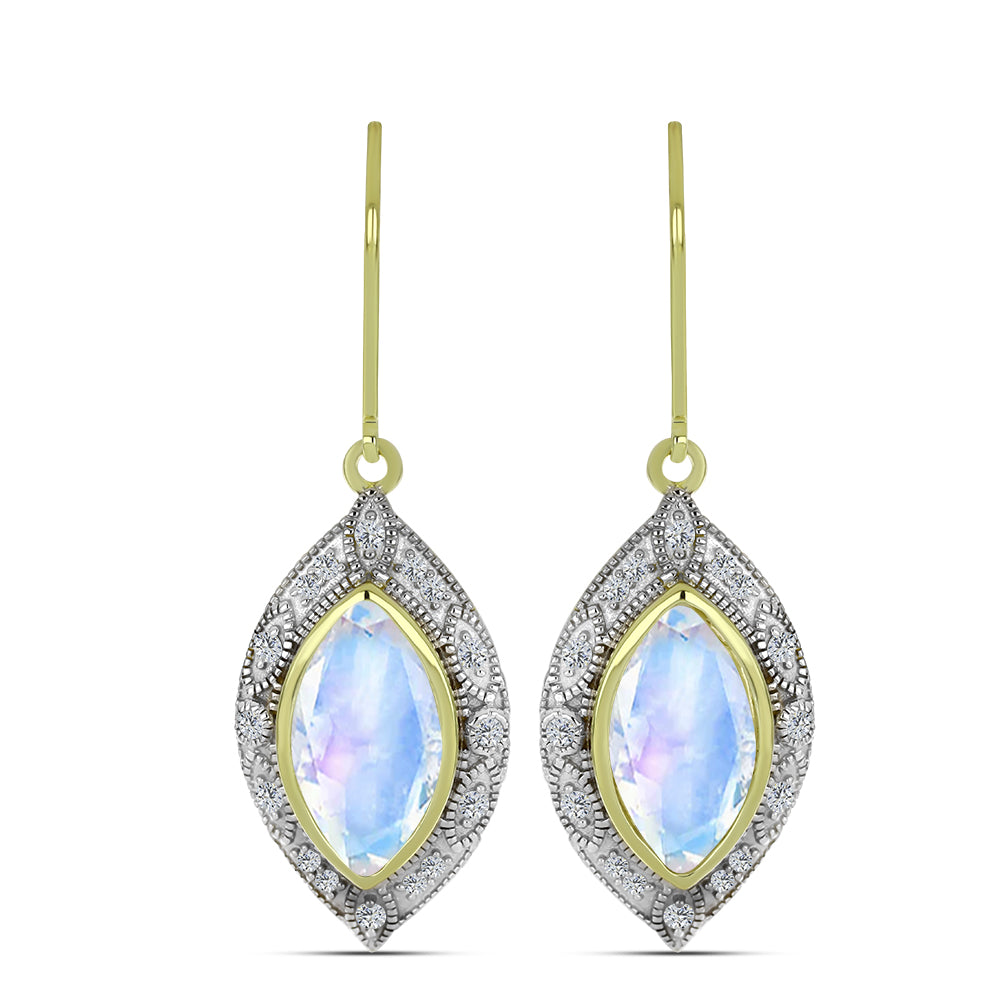 Goldplattierte Silberohrringe mit Regenbogenmondstein und weißem Topas 1 