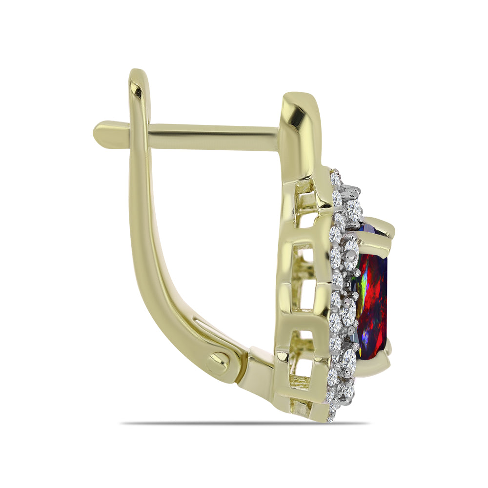 Goldplattierte Silberohrringe mit mitternachtsschwarzem äthiopischen Opal aus Lega Dembi und weißem Topas 2 