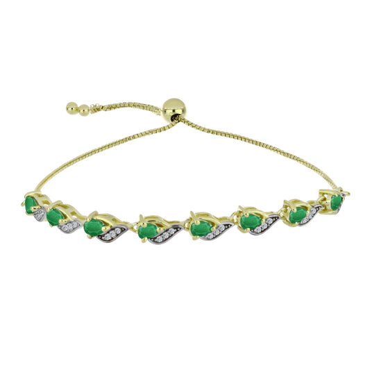 Goldplattiertes Silberarmband mit sambischem Smaragd und weißem Topas