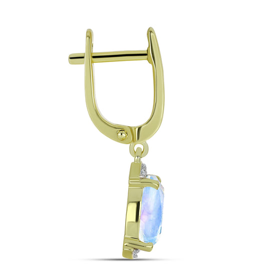Goldplattierte Silberohrringe mit Regenbogenmondstein und weißem Topas