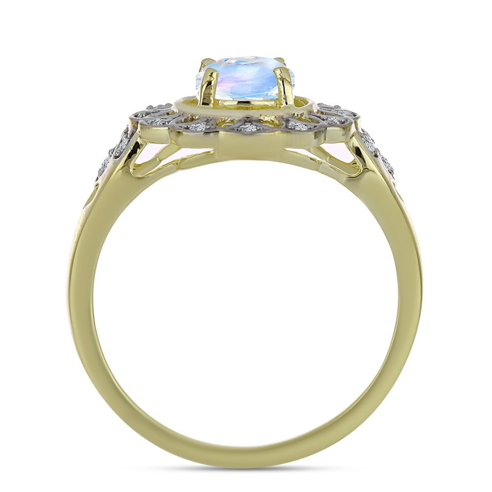 Goldplattierter Silberring mit Regenbogenmondstein und weißem Topas 2 