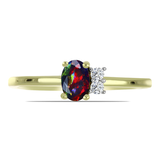 Goldplattierter Silberring mit mitternachtsschwarzem äthiopischen Opal aus Lega Dembi und weißem Topas