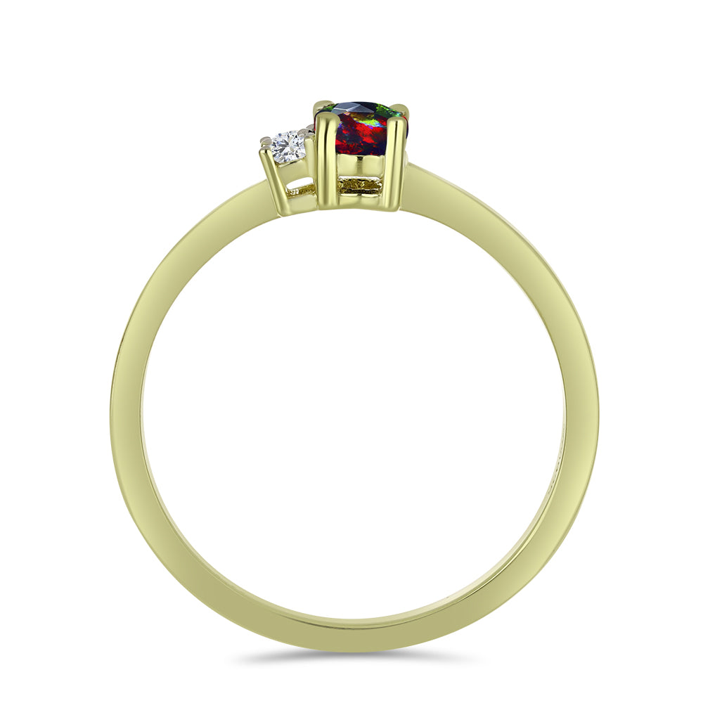 Goldplattierter Silberring mit mitternachtsschwarzem äthiopischen Opal aus Lega Dembi und weißem Topas 2 