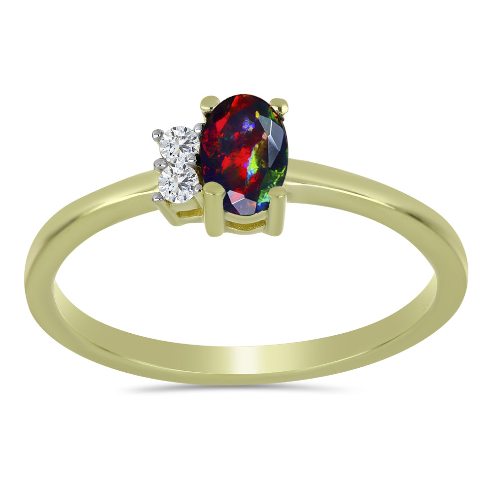 Goldplattierter Silberring mit mitternachtsschwarzem äthiopischen Opal aus Lega Dembi und weißem Topas 3 