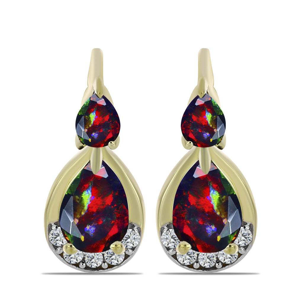 Goldplattierte Silberohrringe mit mitternachtsschwarzem äthiopischen Opal aus Lega Dembi und weißem Topas 1 