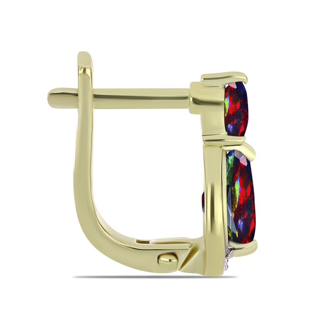 Goldplattierte Silberohrringe mit mitternachtsschwarzem äthiopischen Opal aus Lega Dembi und weißem Topas 2 