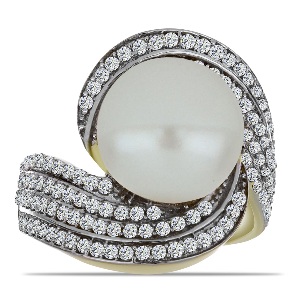 Goldplattierter Silberring mit weißer Süßwasserperle und weißem Topas 1 