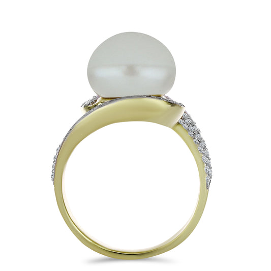 Goldplattierter Silberring mit weißer Süßwasserperle und weißem Topas