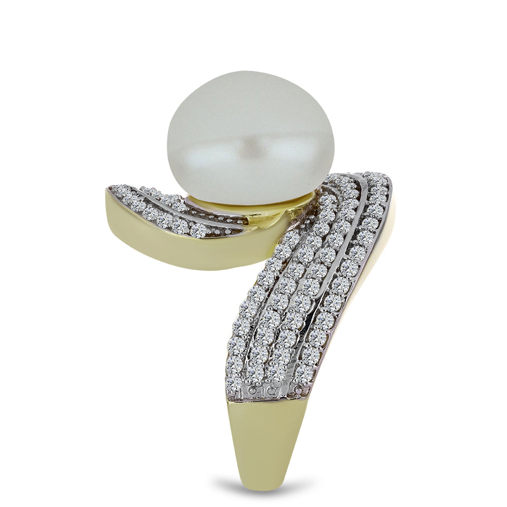 Goldplattierter Silberring mit weißer Süßwasserperle und weißem Topas