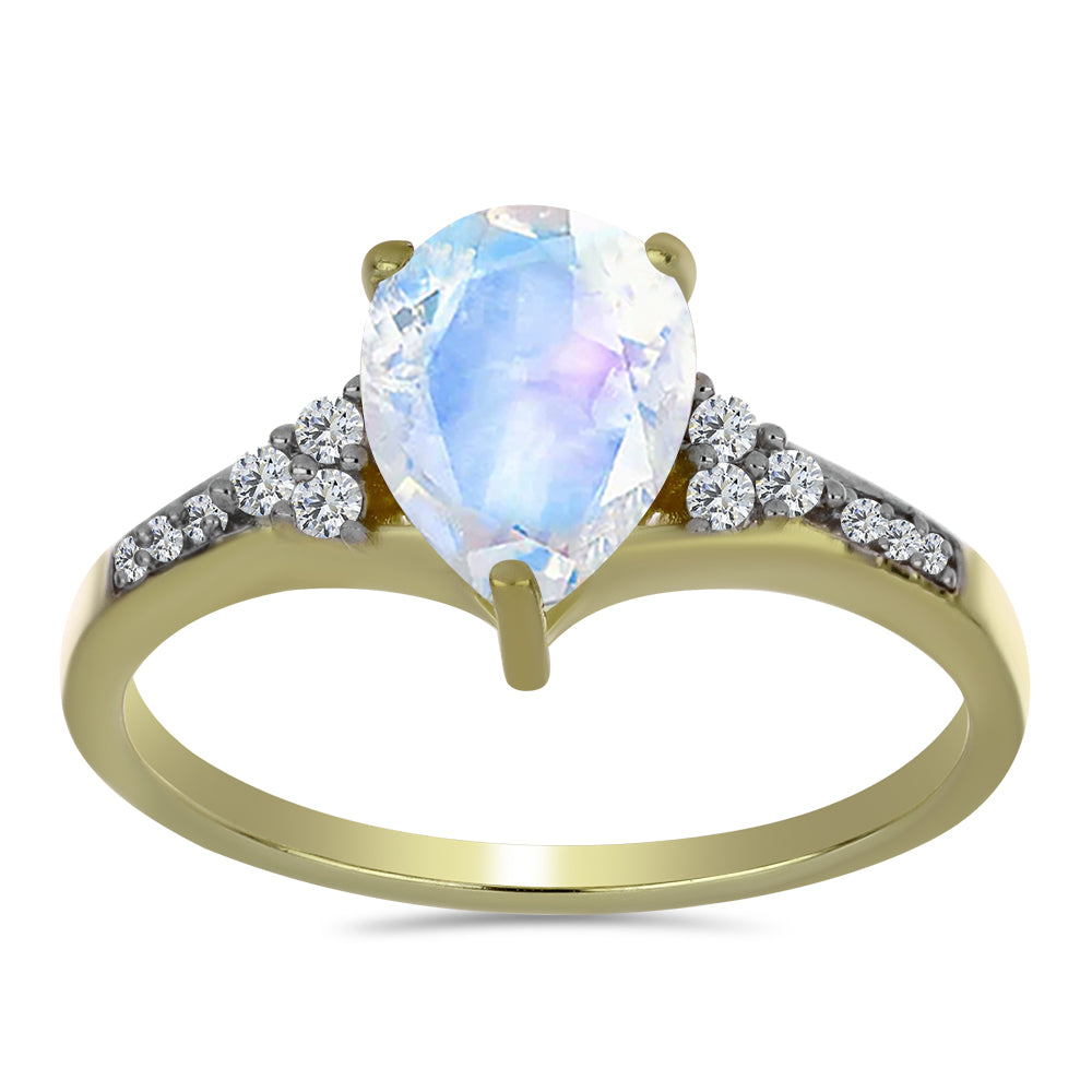 Goldplattierter Silberring mit Regenbogenmondstein und weißem Topas 3 