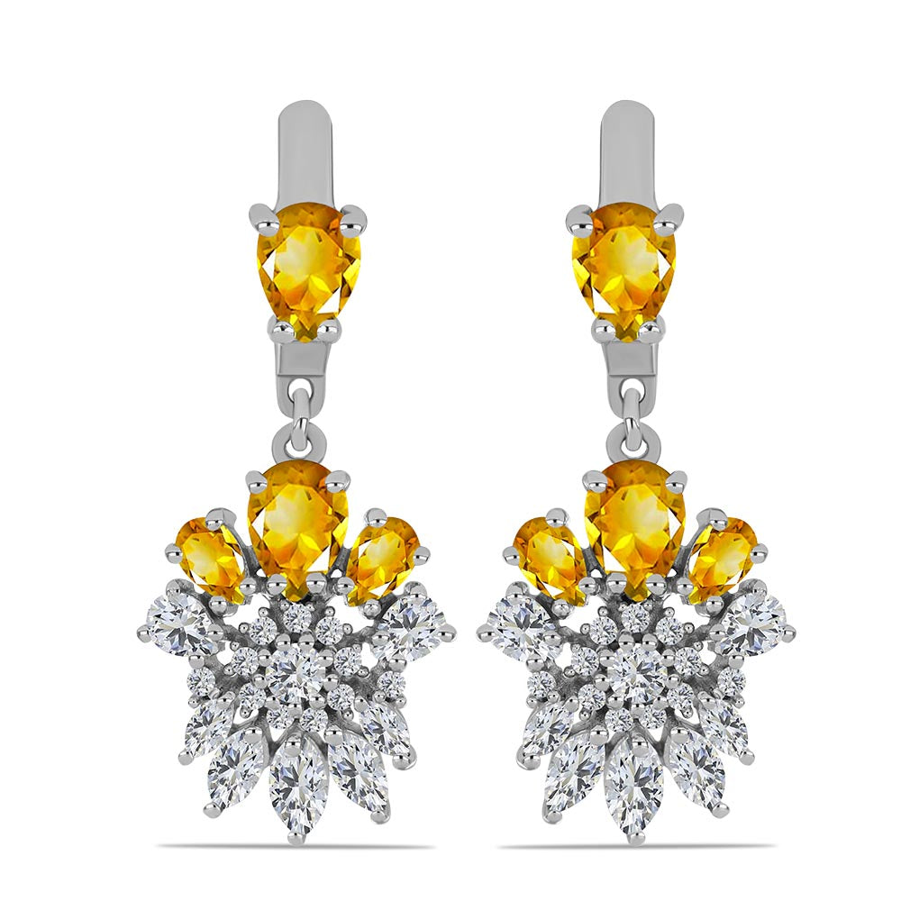 Silberohrringe mit Zitrin aus dem Ural und weißem Topas 1 