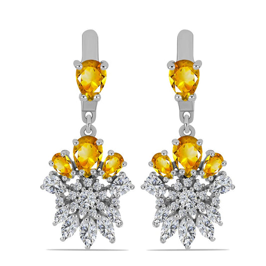 Silberohrringe mit Zitrin aus dem Ural und weißem Topas