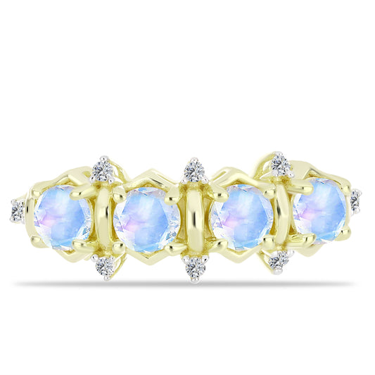 Goldplattierter Silberring mit Regenbogenmondstein und weißem Topas