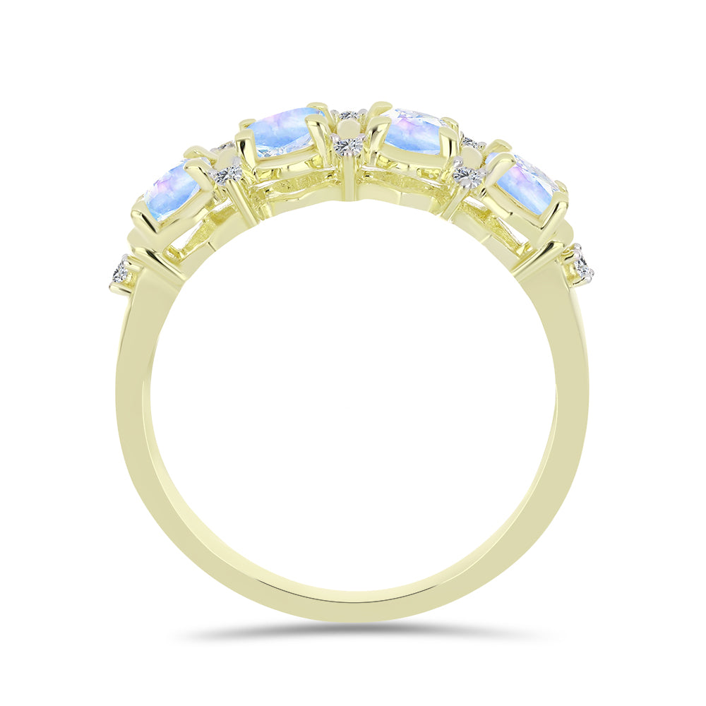 Goldplattierter Silberring mit Regenbogenmondstein und weißem Topas 2 