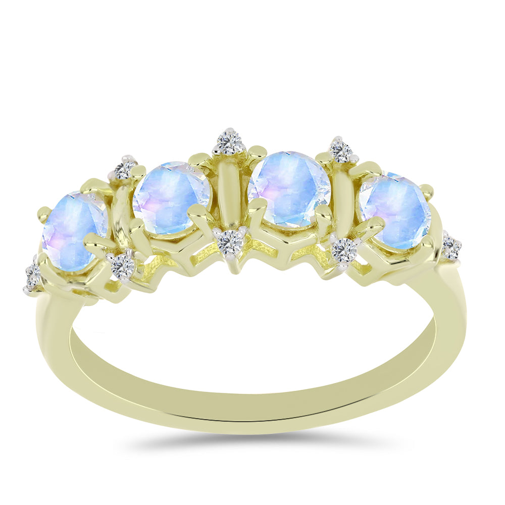 Goldplattierter Silberring mit Regenbogenmondstein und weißem Topas