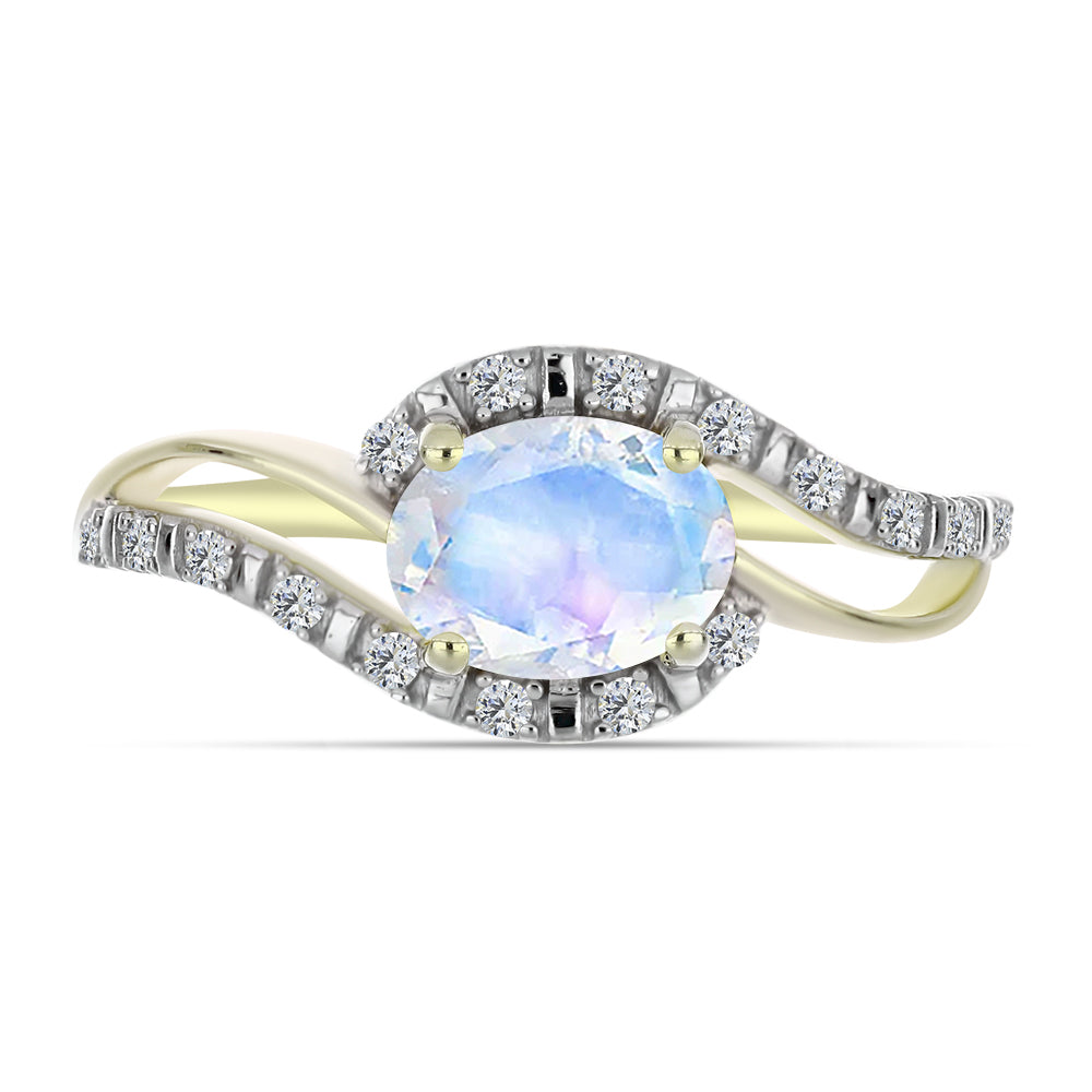 Goldplattierter Silberring mit Regenbogenmondstein und weißem Topas 1 