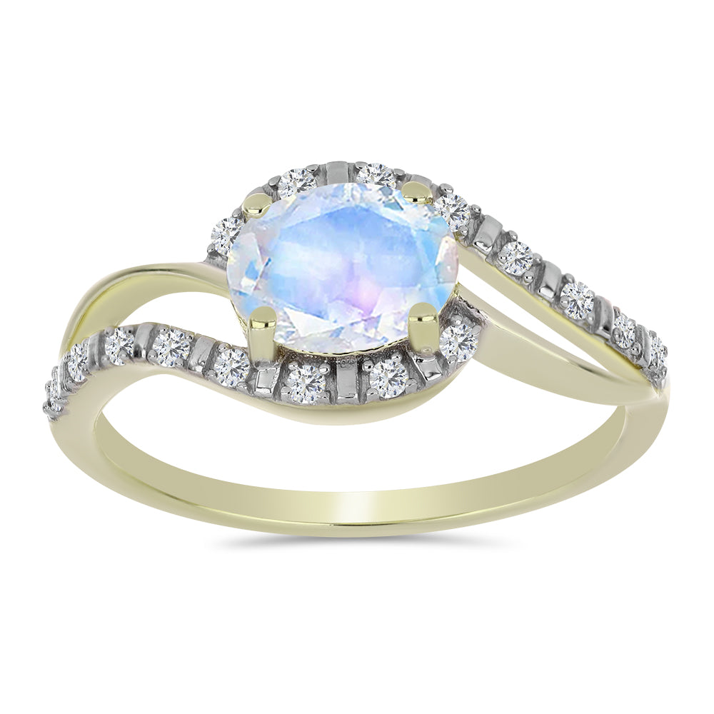 Goldplattierter Silberring mit Regenbogenmondstein und weißem Topas