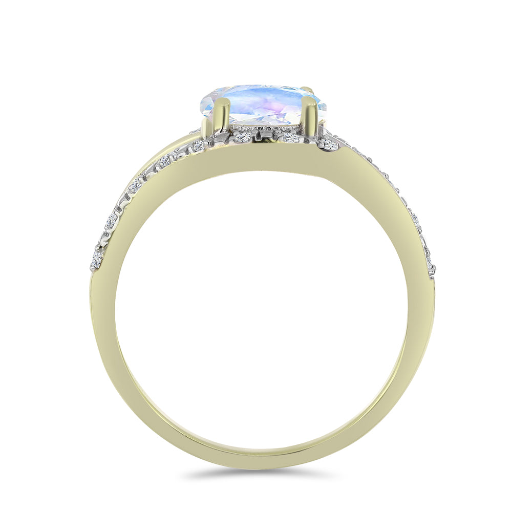 Goldplattierter Silberring mit Regenbogenmondstein und weißem Topas