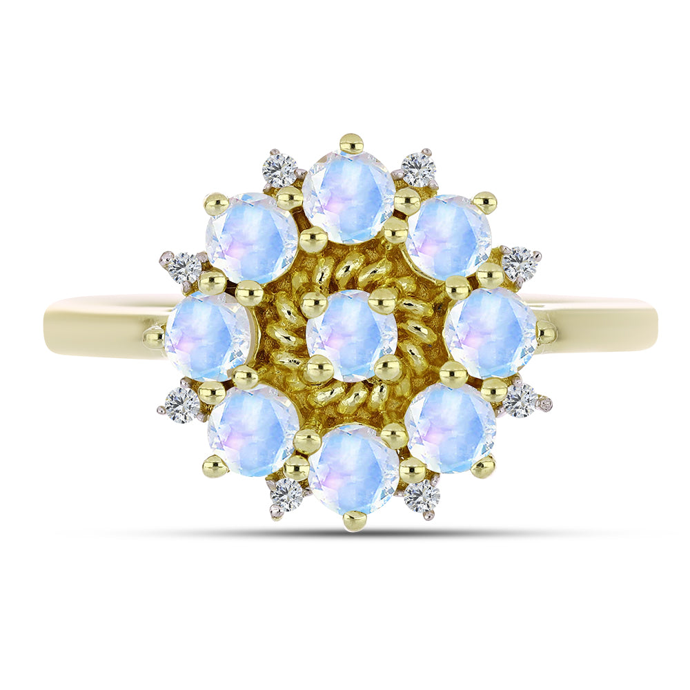 Goldplattierter Silberring mit Regenbogenmondstein und weißem Topas