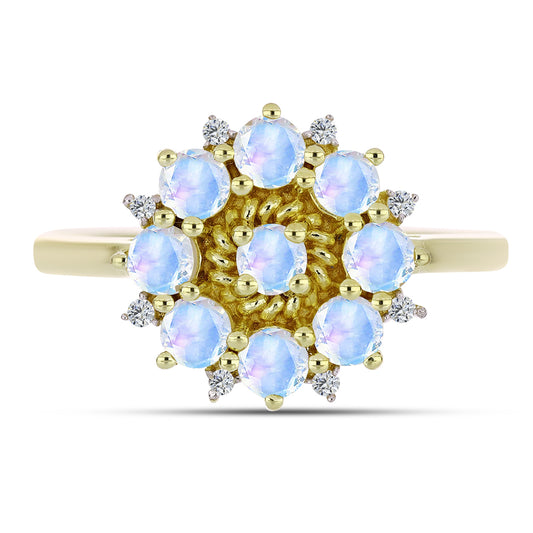 Goldplattierter Silberring mit Regenbogenmondstein und weißem Topas