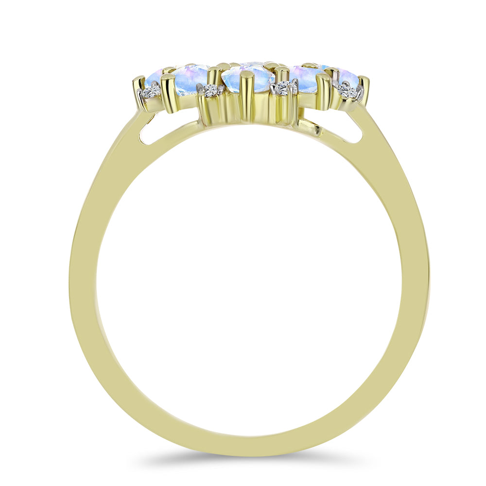 Goldplattierter Silberring mit Regenbogenmondstein und weißem Topas 2 