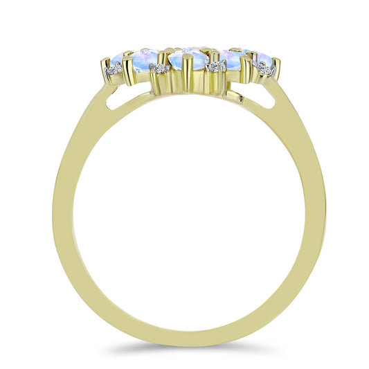 Goldplattierter Silberring mit Regenbogenmondstein und weißem Topas