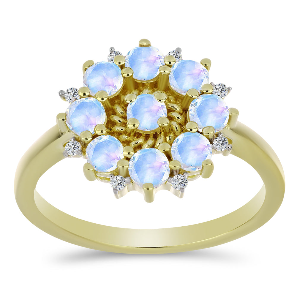 Goldplattierter Silberring mit Regenbogenmondstein und weißem Topas 3 