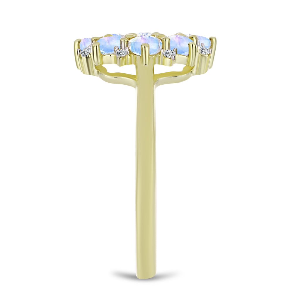 Goldplattierter Silberring mit Regenbogenmondstein und weißem Topas