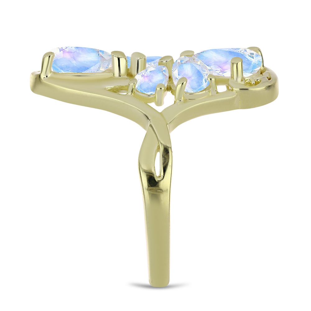 Goldplattierter Silberring mit Regenbogenmondstein 4 