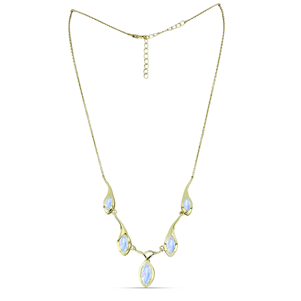 Goldplattierte Silberhalskette mit Regenbogenmondstein 1 
