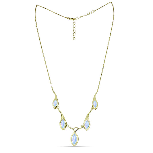 Goldplattierte Silberhalskette mit Regenbogenmondstein
