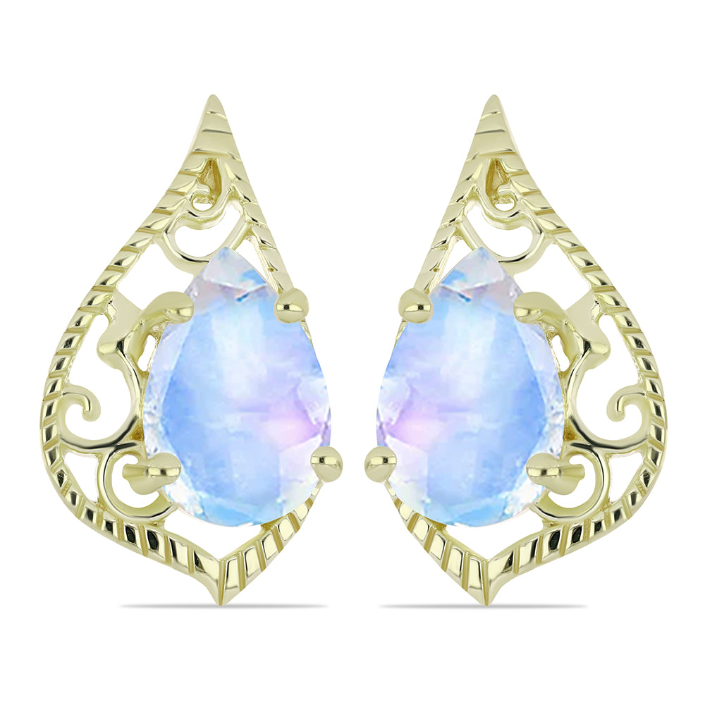 Goldplattierte Silberohrringe mit Regenbogenmondstein 1 