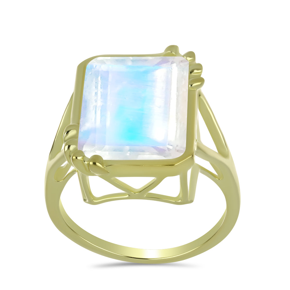 Goldplattierter Silberring mit Regenbogenmondstein 3 