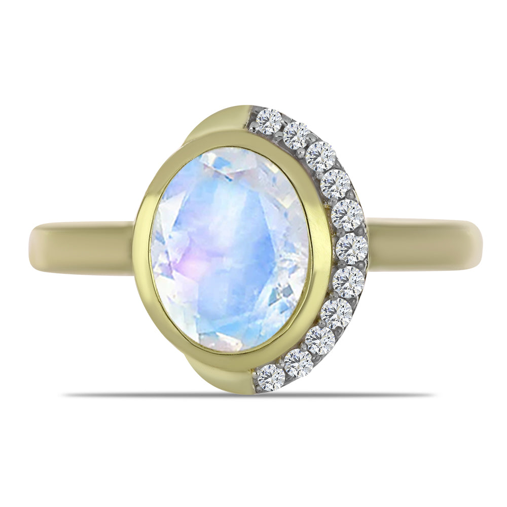 Goldplattierter Silberring mit Regenbogenmondstein und weißem Topas