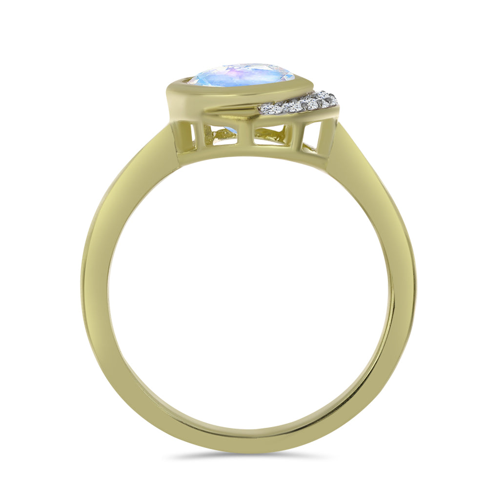 Goldplattierter Silberring mit Regenbogenmondstein und weißem Topas