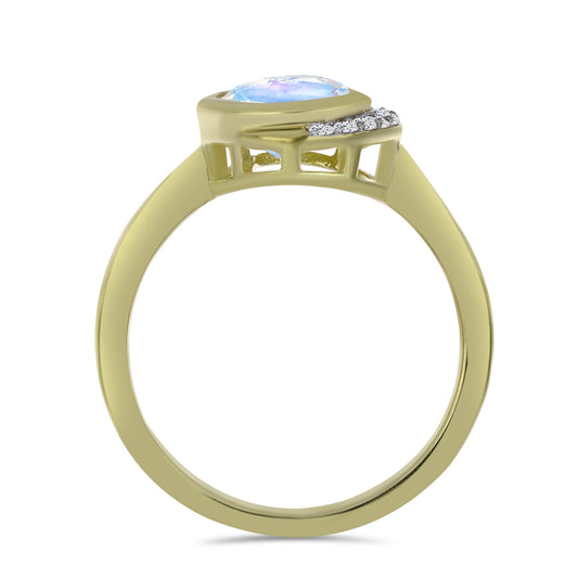 Goldplattierter Silberring mit Regenbogenmondstein und weißem Topas