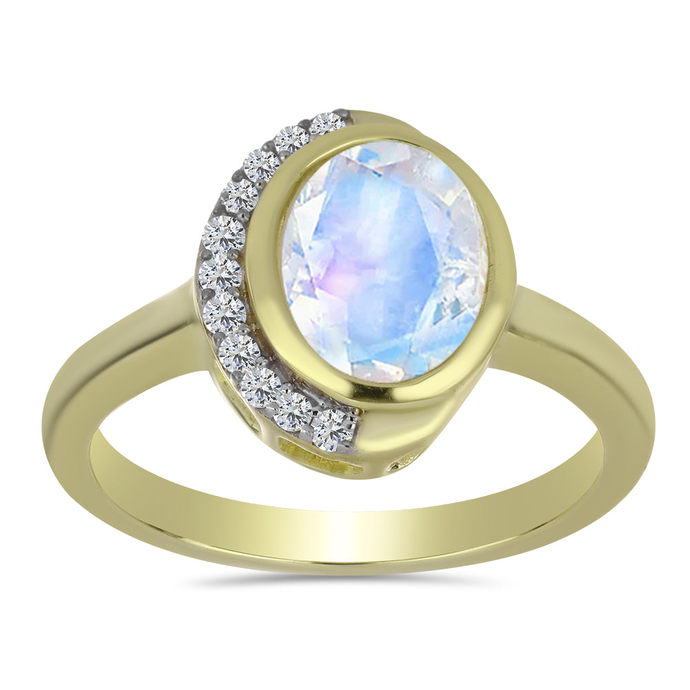 Goldplattierter Silberring mit Regenbogenmondstein und weißem Topas 3 