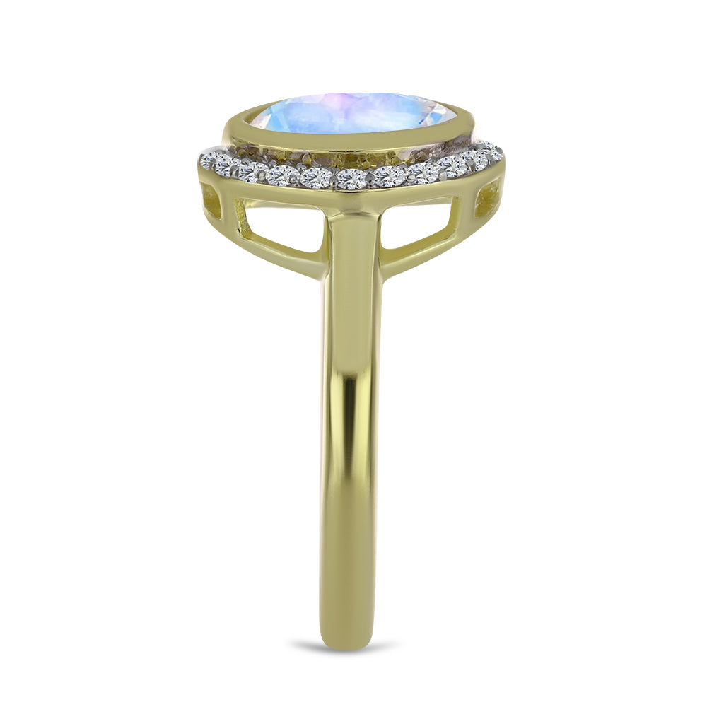 Goldplattierter Silberring mit Regenbogenmondstein und weißem Topas 4 