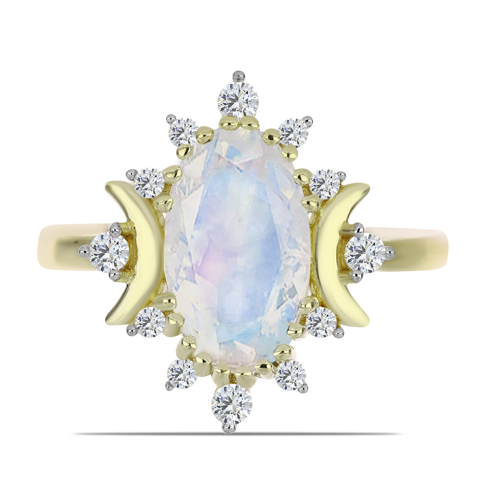 Goldplattierter Silberring mit Regenbogenmondstein und weißem Topas 1 