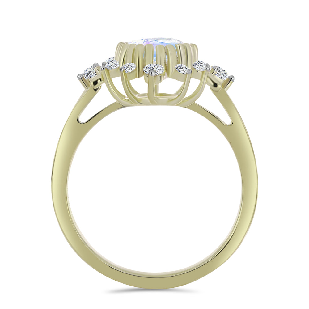 Goldplattierter Silberring mit Regenbogenmondstein und weißem Topas