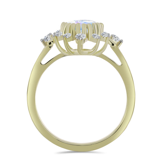 Goldplattierter Silberring mit Regenbogenmondstein und weißem Topas