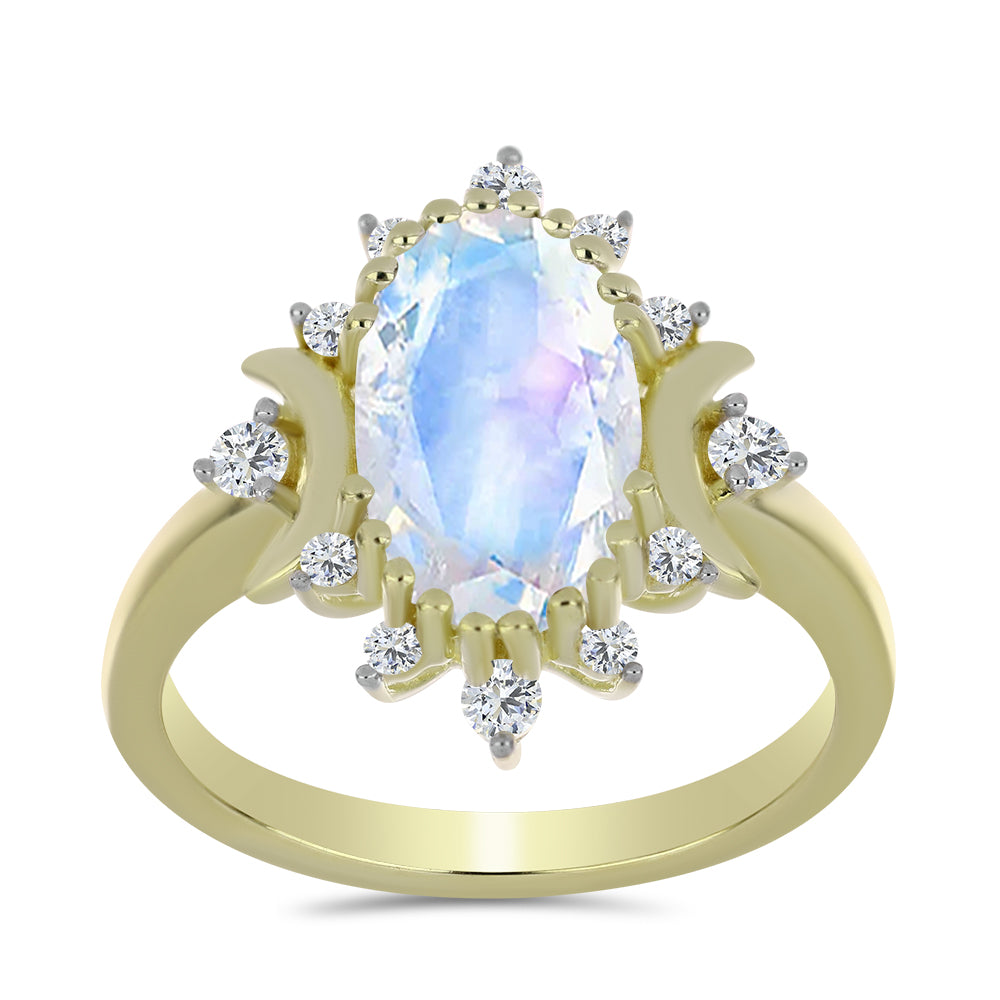 Goldplattierter Silberring mit Regenbogenmondstein und weißem Topas 3 